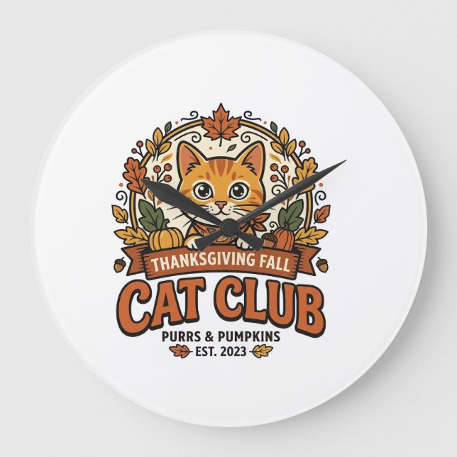 Thanksgiving Fall Cat Cat Lover Gift - Thanksgivin Large Clock (Front)