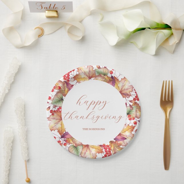 Thanksgiving Fall Colours Floral Paper Plate (Wedding)