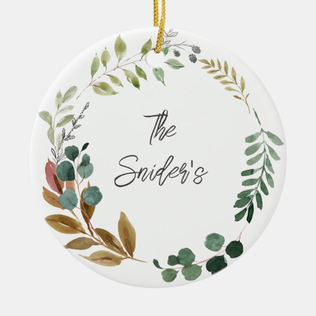 Thanksgiving Fall Colours Leaves NAME YEAR Keepsak Ceramic Ornament (Front)