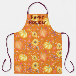 Thanksgiving Fall Flowers Pumpkins Editable Text Apron