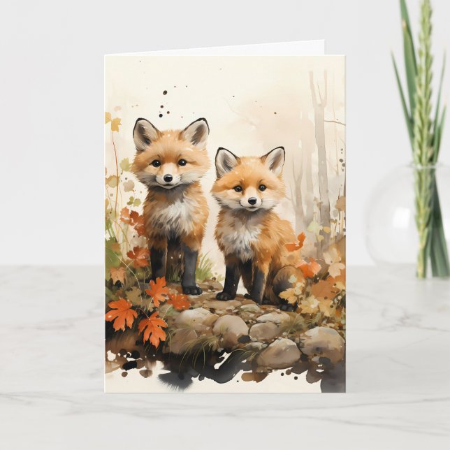 Thanksgiving Fall Fox Illustration Card (Front)
