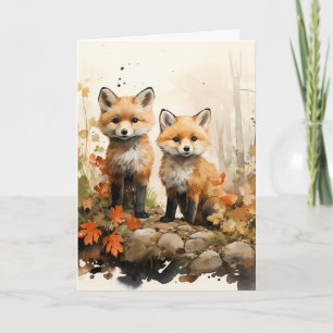 Thanksgiving Fall Fox Illustration Card