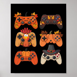 Thanksgiving Fall Gaming Controllers Turkey Funny Poster