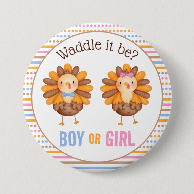 Thanksgiving Fall Gender Reveal Turkey 3 Inch Round Button (Front)