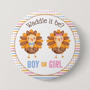 Thanksgiving Fall Gender Reveal Turkey 3 Inch Round Button