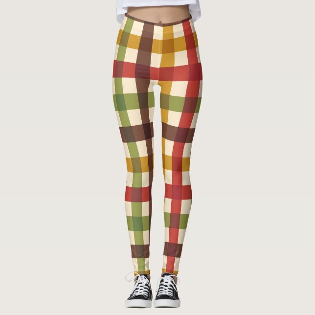 Thanksgiving Fall Gingham Plaid Tartan Leggings (Front)
