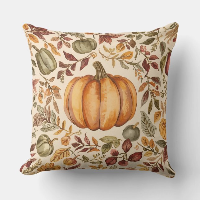 Thanksgiving, Fall Harvest Pumpkins Design Throw Pillow (Front)