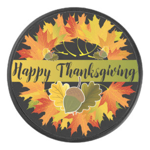 Thanksgiving Fall Leaf Wreath, Ice Hockey Puck