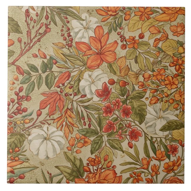 Thanksgiving, Fall Leaves and Pumpkins Pattern Tile (Front)