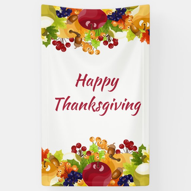 Thanksgiving Fall Leaves Apples Berries Editable Banner (Vertical)