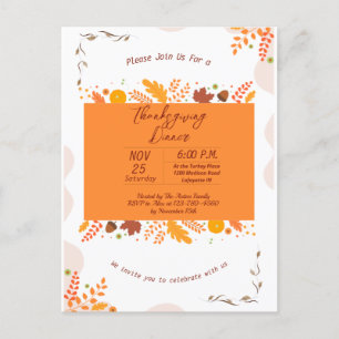 Thanksgiving Fall Leaves Dinner Invitation Postcard