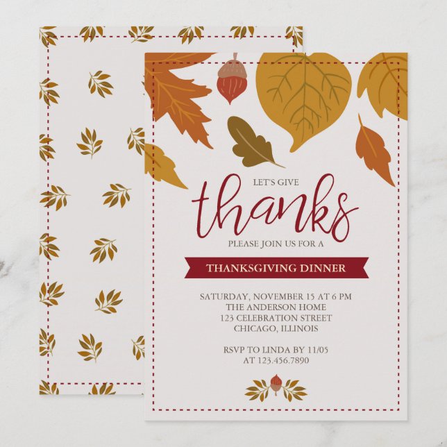 Thanksgiving Fall Leaves Give Thanks Party Invitation (Front/Back)