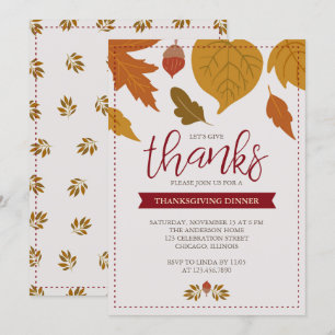 Thanksgiving Fall Leaves Give Thanks Party Invitation