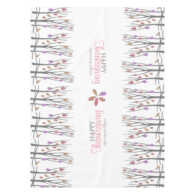 Thanksgiving fall leaves personalized family name tablecloth (Front)
