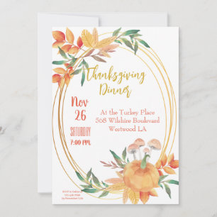 Thanksgiving Fall Leaves Pumpkin Dinner Invitation