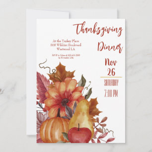Thanksgiving Fall Leaves Pumpkin Dinner Invitation