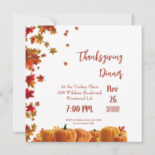 Thanksgiving Fall Leaves Pumpkin Dinner Invitation
