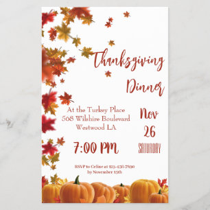 Thanksgiving Fall Leaves Pumpkin Dinner Invitation Flyer