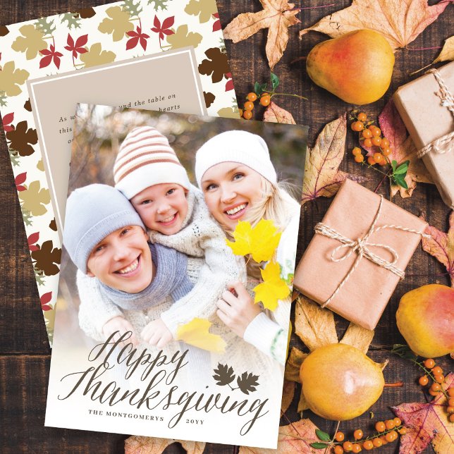 Thanksgiving Fall Leaves Simple Script Photo Holiday Card (Creator Uploaded)