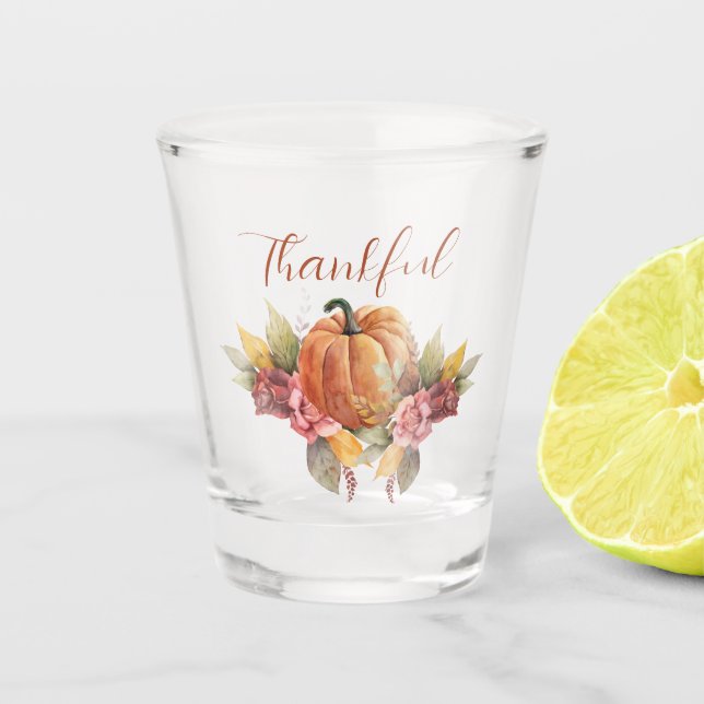 Thanksgiving Fall Pumpkin Thankful Custom Shot Glass (Front)
