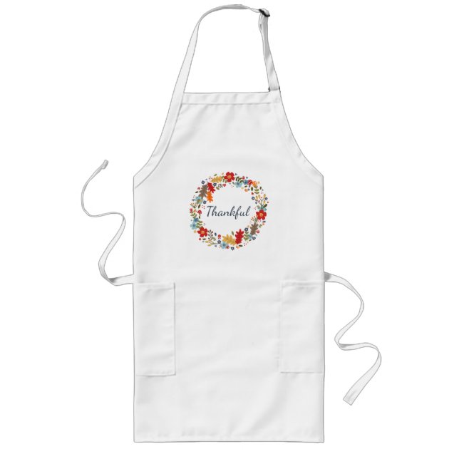 Thanksgiving Fall Thankful Wreath Red Kitchen Long Apron (Front)