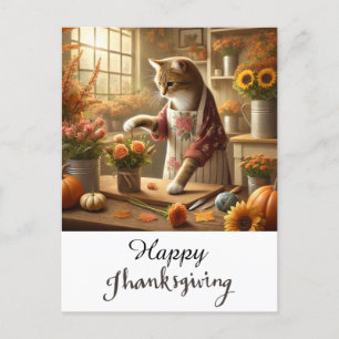 Thanksgiving Fall themed for Cat Lovers Holiday Postcard