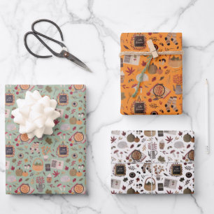 Thanksgiving & Fall Wrapping Paper 3 Funky Sheets