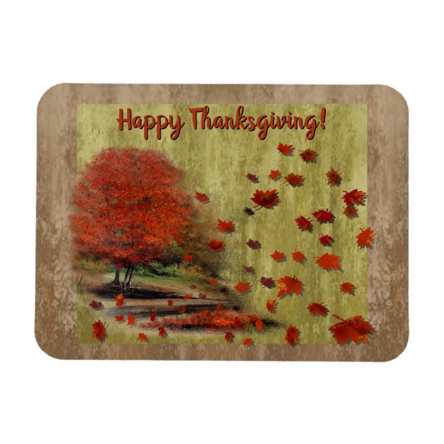 Thanksgiving Falling Leaves Landscape Magnet (Horizontal)