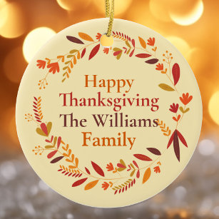 Thanksgiving Family Monogram Custom Autumn Wreath Ceramic Ornament