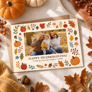 Thanksgiving Family Photo Fall Leaves Personalized Postcard