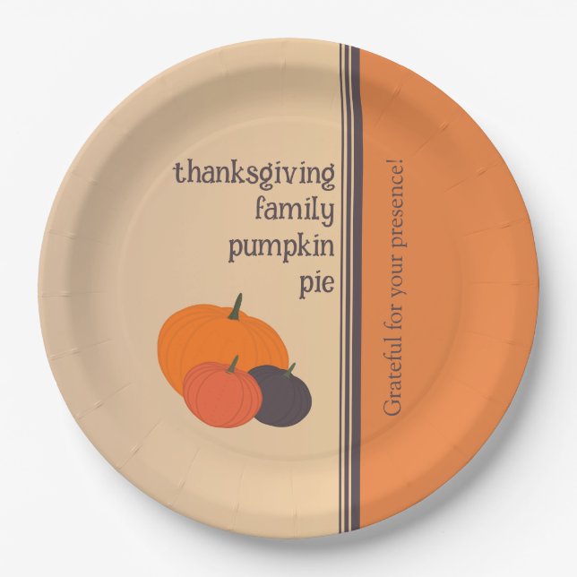 Thanksgiving Family Pumpkin Pie Paper Plates (Front)