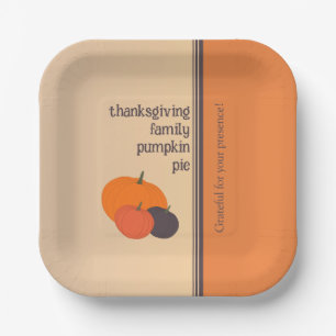 Thanksgiving Family Pumpkin Pie Square Paper Plate