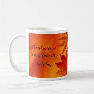 Thanksgiving Favourite Holiday Red Orange Leaves Coffee Mug