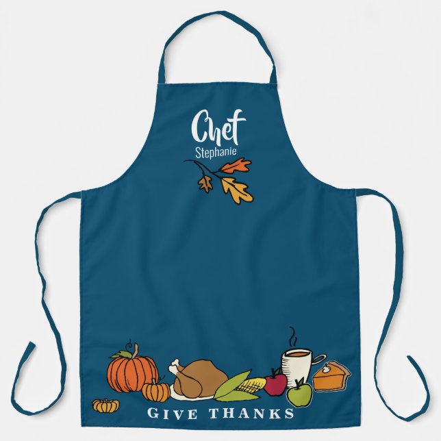 Thanksgiving Feast Blue | Personalized Holiday Apron (Front)
