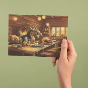 Thanksgiving Feast Fit for a Dragon  Holiday Postcard