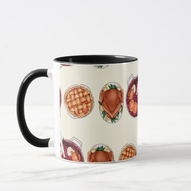 Thanksgiving Feast Pattern - Turkey, Pie, & Fruits Mug (Left)