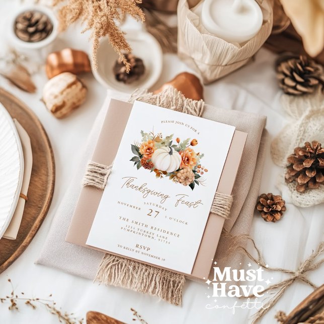 Thanksgiving Feast Pumpkin Dinner Party Invitation (Creator Uploaded)