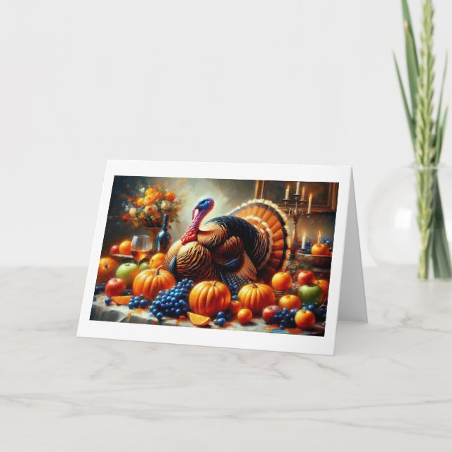 Thanksgiving Feast with Turkey,  Holiday Card (Front)