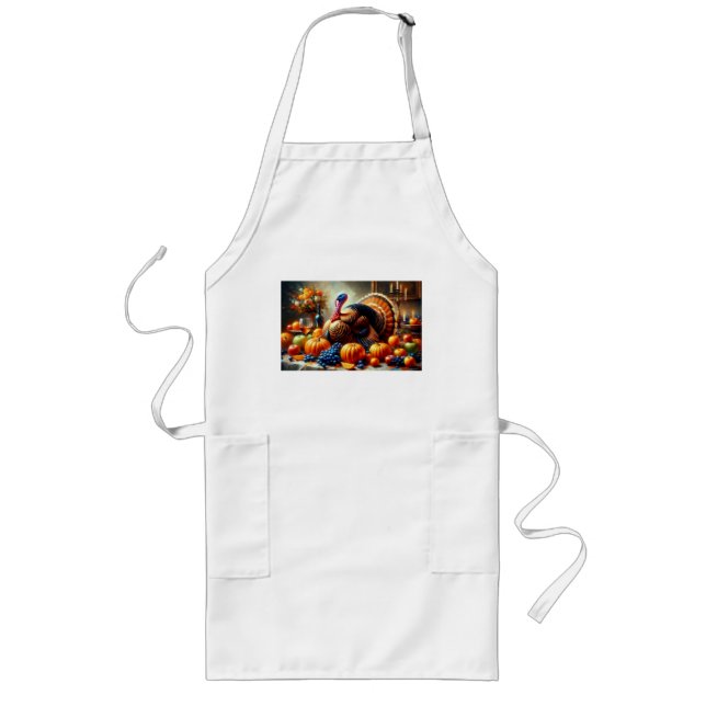 Thanksgiving Feast with Turkey,  Long Apron (Front)