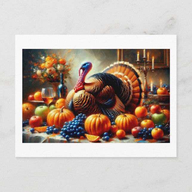 Thanksgiving Feast with Turkey,  Postcard (Front)