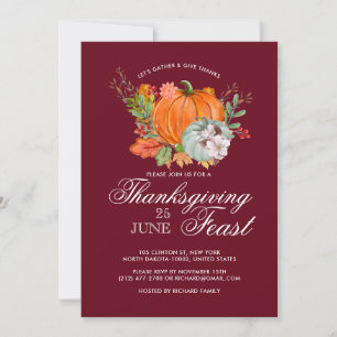 Thanksgiving Fest Dinner Rustic Pumpkin Red Invitation