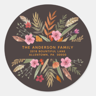 THANKSGIVING FESTIVE FALL FOLIAGE RETURN ADDRESS CLASSIC ROUND STICKER