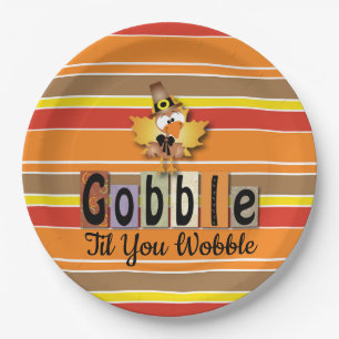 Thanksgiving Festive Gobble Til You Wobble Turkey Paper Plate