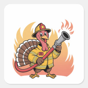 Thanksgiving Firefighter Turkey First Fire Rescue Square Sticker