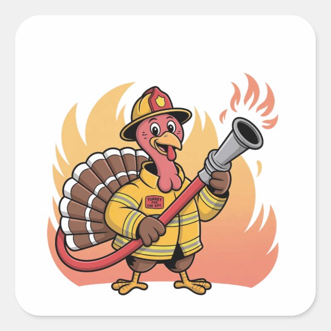 Thanksgiving Firefighter Turkey First Fire Rescue Square Sticker (Front)