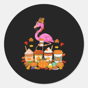 Thanksgiving Flamingo Wearing Hat Fall Coffee Cups Classic Round Sticker