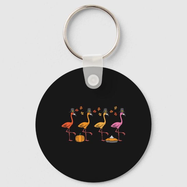 Thanksgiving Flamingos Funny Fall Autumn Bird Men  Keychain (Front)