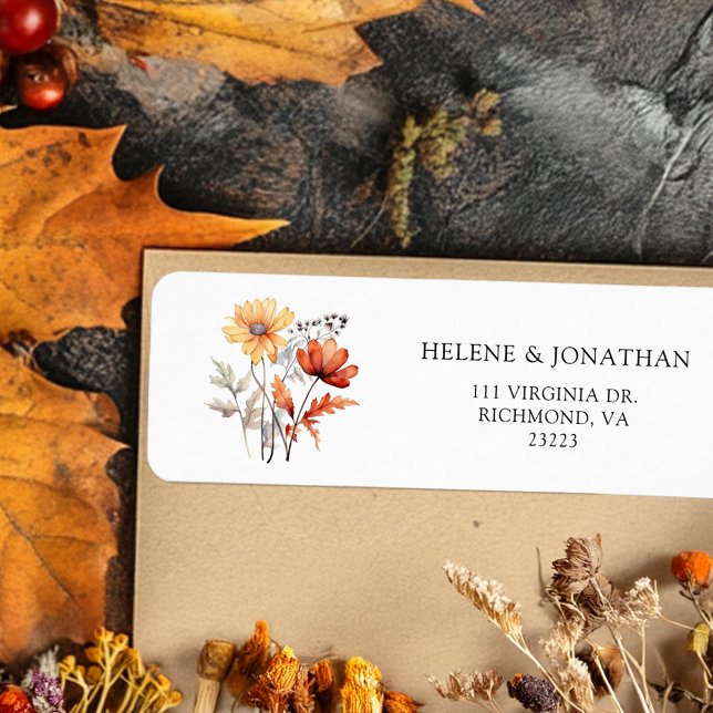 Thanksgiving Fleur sauvage Rustic Fall Adresse de  (Thanksgiving Wildflower Rustic Fall Return Address Label)