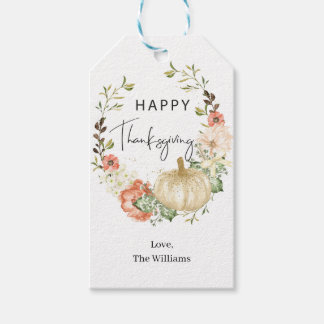 Thanksgiving Floral Pumpkin Gift Tags