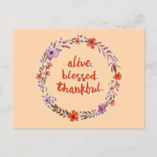 Thanksgiving Floral Wreath With Message Postcard